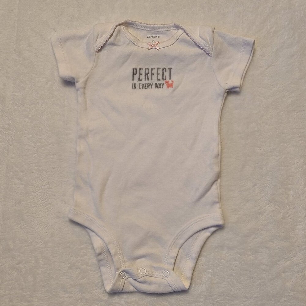 Carters Baby One Piece Perfect In Every Way Cat Design 6M White - Picture 7 of 11
